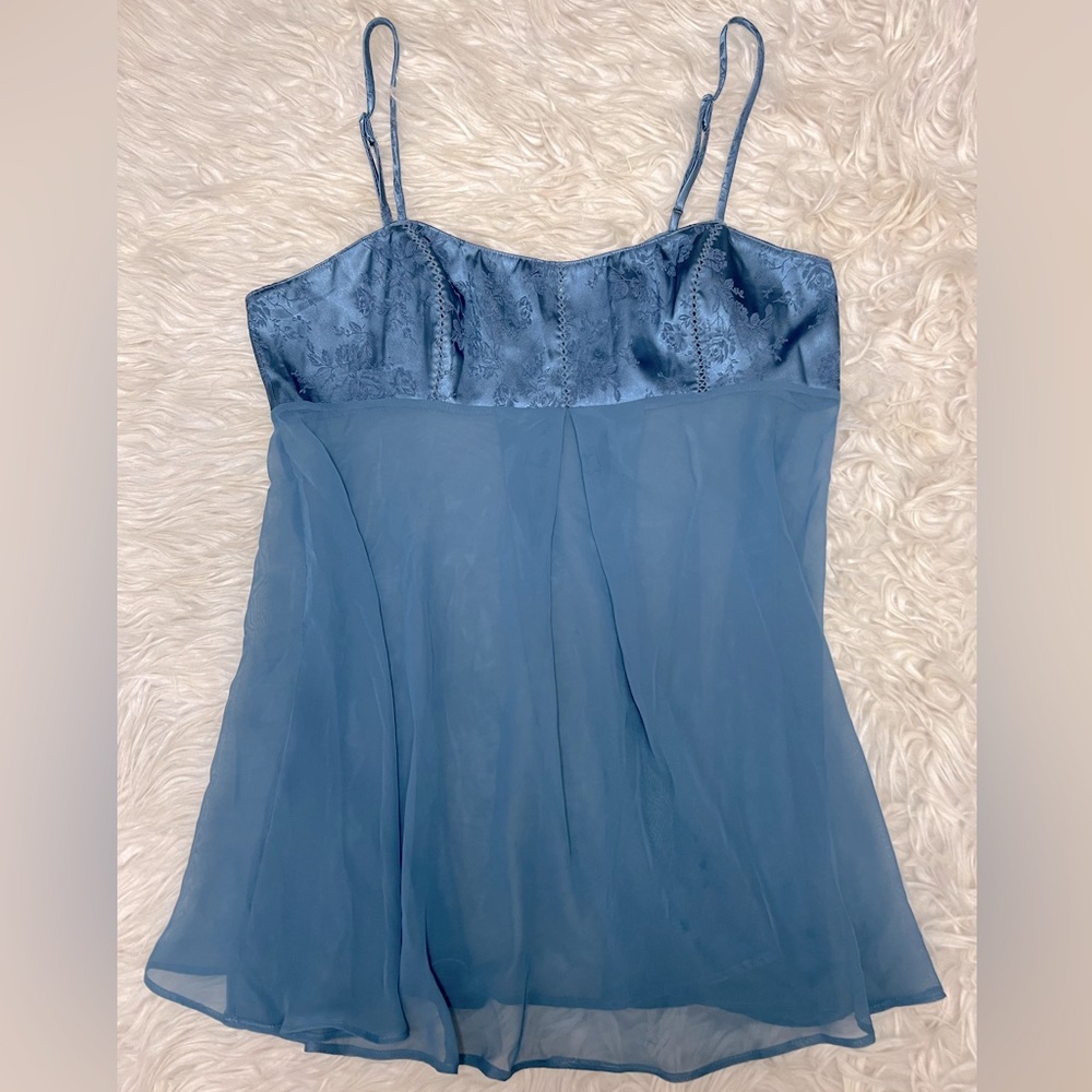 Victoria’s Secret Y2K Vintage Blue Satin and Chiffon Lingerie Babydoll Top‎